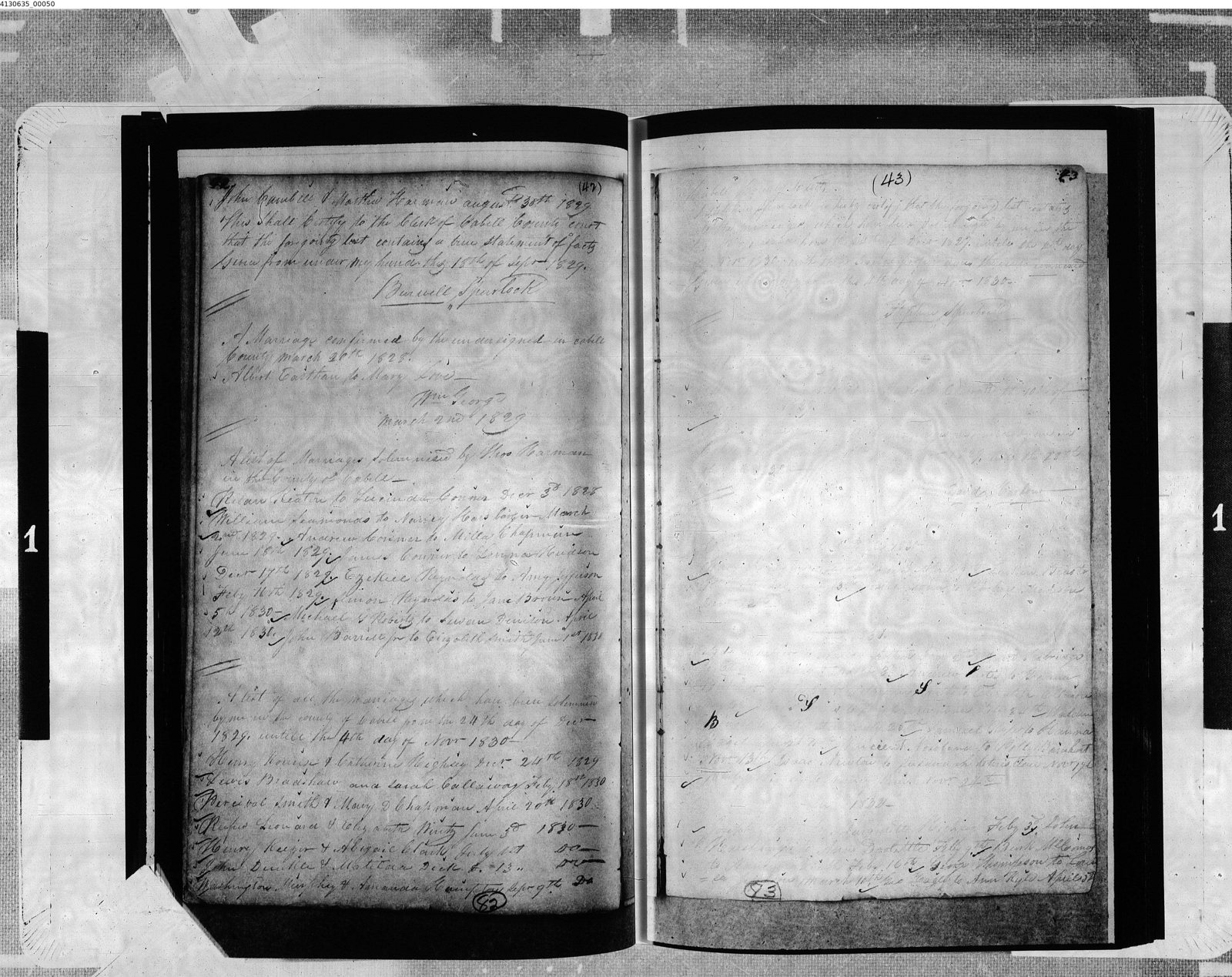 Black-and-white photograph of an open handwritten marriage book containing the Joseph Stailey and Margareth Highsey return.
