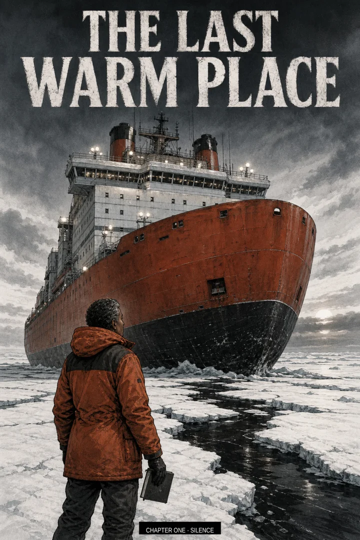 Chapter 1 cover: a figure in an orange jacket faces the Severnaya Zvezda on Arctic ice